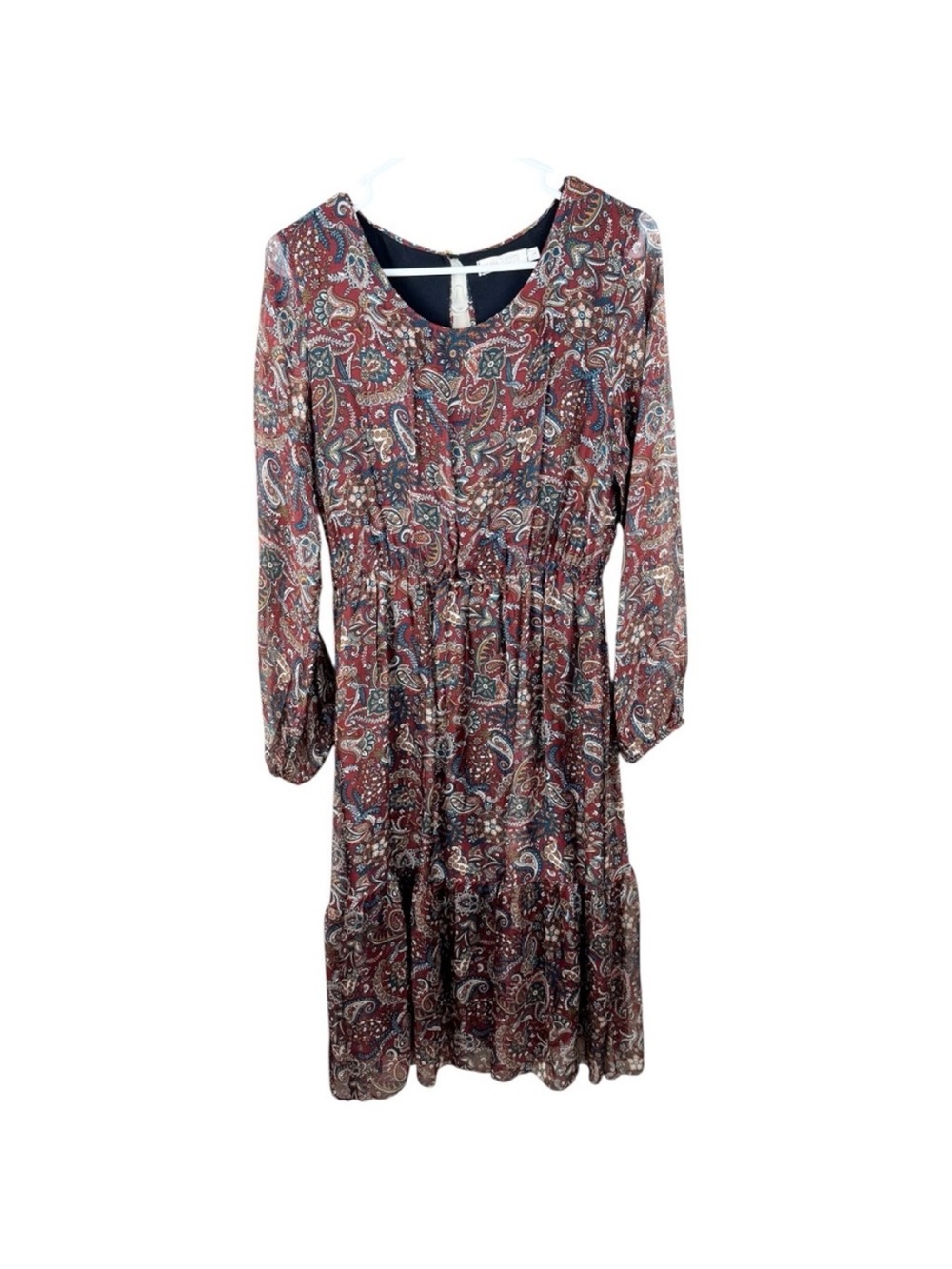 Lara Guidotti Dress Womens Red Paisely Midi Stretch Silk Boho Italy Made